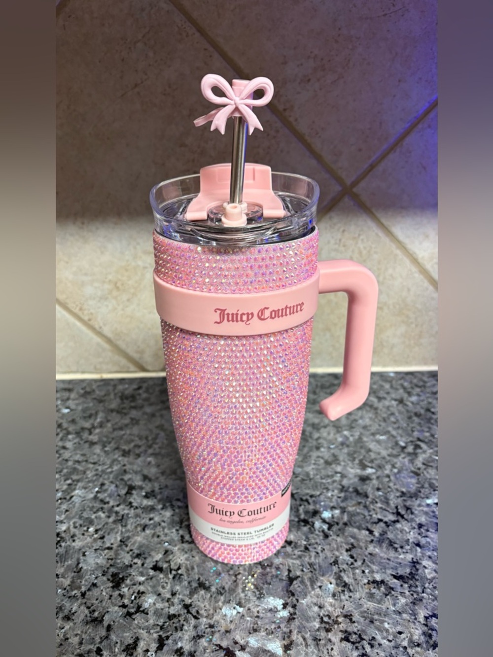 NWT Juicy Couture Pink Rhinestones Tumbler With Bow 40oz